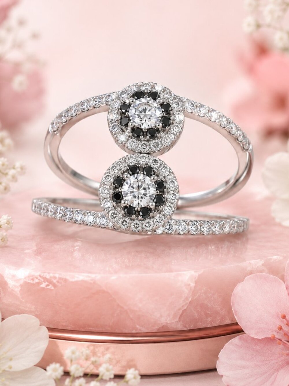 Double Halo Silver Ring